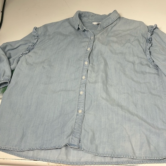Time and Tru Large Chambray Denim Long Sleeve Button Up Collared Top - Picture 1 of 5